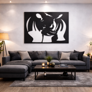 Majestic Rhino Framed Silhouette Metal Wall Art
