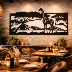 Savanna Horizon Framed Giraffe Landscape Metal Wall Art