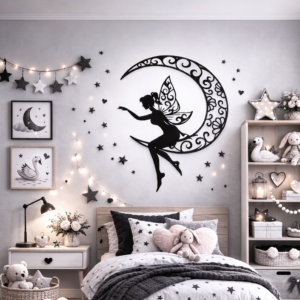 Celestial Dreams Moon Fairy Metal Wall Art