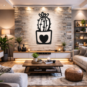 Desert Heart Potted Cactus Metal Wall Art