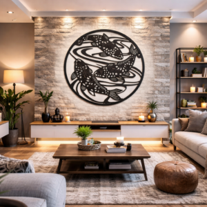 Tranquil Koi Pond Round Metal Wall Art