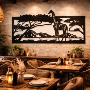 Savanna Horizon Framed Giraffe Landscape Metal Wall Art